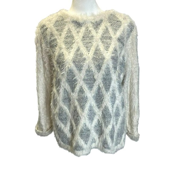 NIC+ZOE Sweaters - Nic + Zoe Sweater Large Gray Cream White Long Sleeve Super SOFT! Zip up Diamond